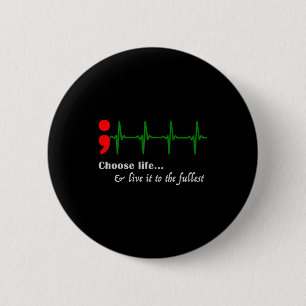 Semicolon ECG Suicide Awareness Prevention Ronde Button 5,7 Cm