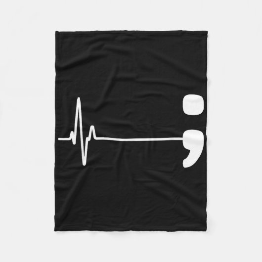Semicolon Heartbeat Flatline Suicide Prevention Aw Fleece Deken (Voorkant)