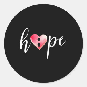 Semicolon Hope Hart Waterverf - Zelfmoord Awarenes Ronde Sticker