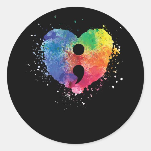 Semicolon Project Mental Health Awareness Ronde Sticker (Voorkant)