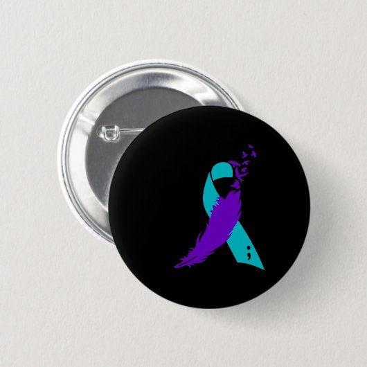 Semicolon Suicide Awareness Ribbon Ronde Button 5,7 Cm (Voorkant /achterkant)
