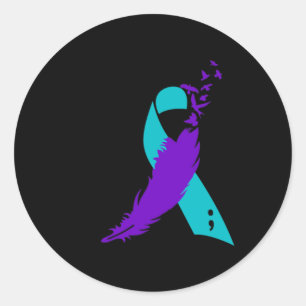 Semicolon Suicide Awareness Ribbon Ronde Sticker