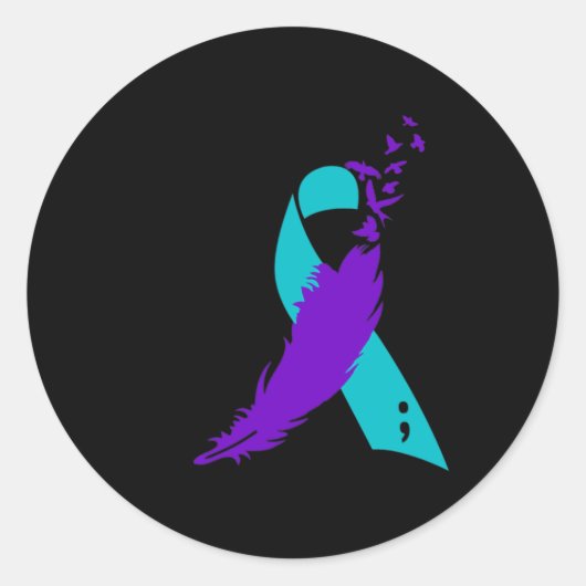 Semicolon Suicide Awareness Ribbon Ronde Sticker (Voorkant)