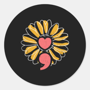 Semicolon Sunflower Mental Health Sterke So Ronde Sticker