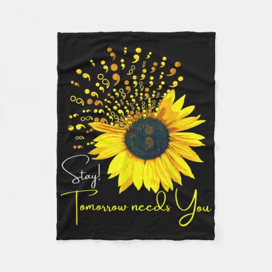 Semicolon Sunflower Suicide Prevention Awareness S Fleece Deken (Voorkant)