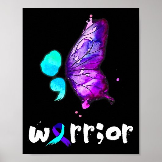 Semicolon Vlinder Waterverf Zelfmoordpreventie Poster (Voorkant)