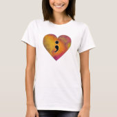 Semicolon Waterverf Hart Mentale Gezondheid Bewust T-shirt (Voorkant)