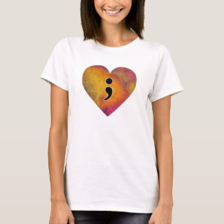 Semicolon Waterverf Hart Mentale Gezondheid Bewust T-shirt