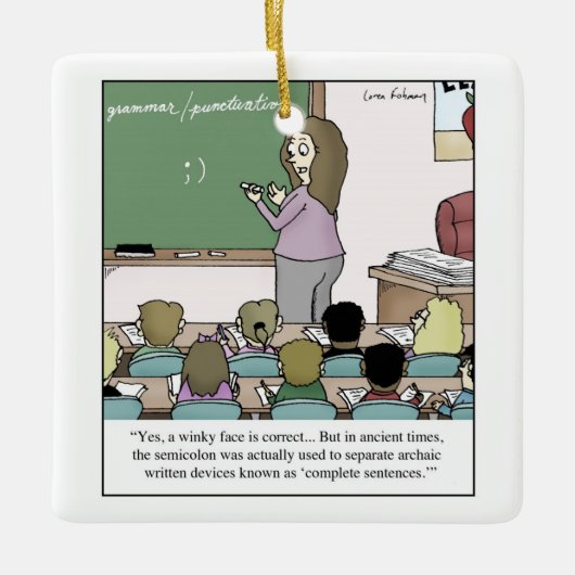 Semicolon "Winky Face" Cartoon leraar Keramisch Ornament (Voorkant)