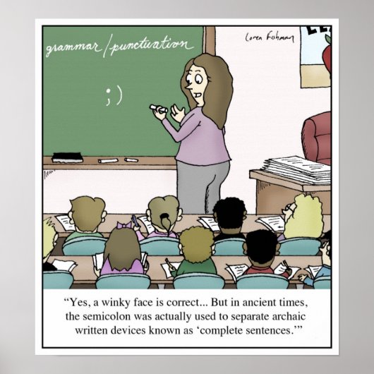 Semicolon "Winky Face" Cartoon leraar Poster (Voorkant)