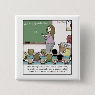 Semicolon "Winky Face" Cartoon leraar Vierkante Button 5,1 Cm