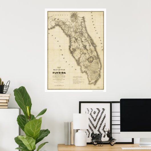Seminole War Florida Map 1839 Poster (Thuiskantoor)