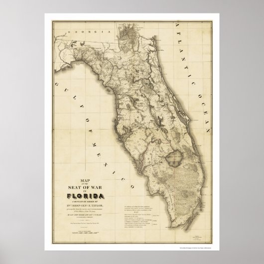 Seminole War Florida Map 1839 Poster (Voorkant)