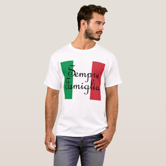 Sempre Famiglia en Italiaanse vlaggen T-shirt (Voorkant volledig)