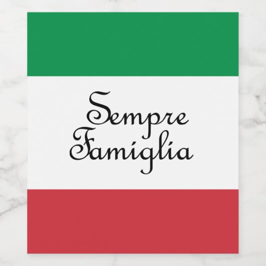 Sempre Famiglia en Italiaanse vlaggen Wijn Etiket (Enkel label)