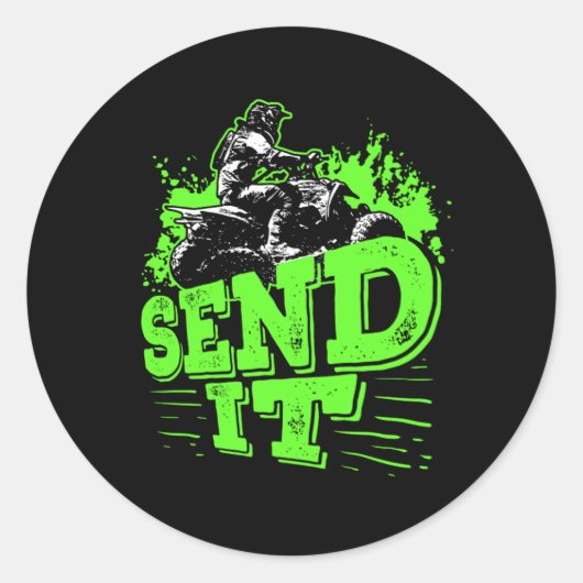 Send It Four Wheeler ATV Quad Bike Rider Ronde Sticker (Voorkant)