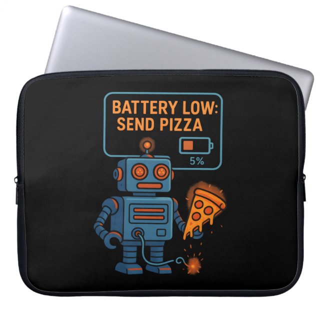 Send Pizza Robot Battery 5% Gaming Foodie Funny Laptop Sleeve (Voorkant)