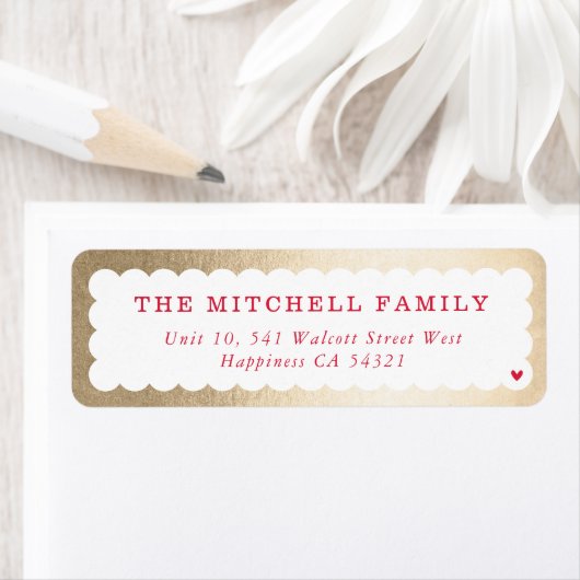 SENDER moderne minimale scallop banner goud rood Etiket (Insitu)