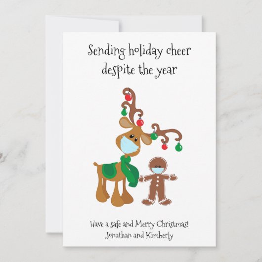 Sending Holiday Cheer Reindeer Face Mask 2021 Feestdagenkaart (Voorkant)