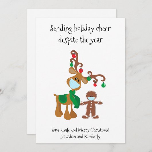 Sending Holiday Cheer Reindeer Face Mask 2021 Feestdagenkaart (Voorkant / Achterkant)