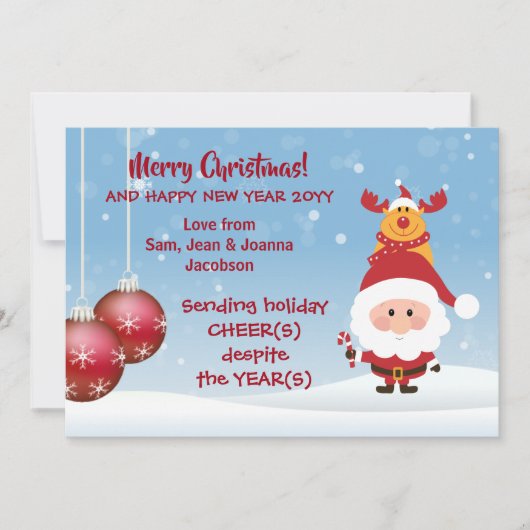 Sending Holiday Cheer(s) Cute Funny Santa Rudolph Feestdagenkaart (Voorkant)