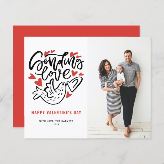 Sending Love Calligraphy Dove Valentijnsdag Card (Voorkant / Achterkant)