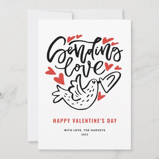 Sending Love Modern Calligraphy Valentijnsdag Feestdagenkaart (Voorkant)
