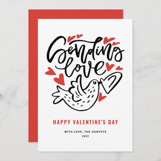 Sending Love Modern Calligraphy Valentijnsdag Feestdagenkaart (Voorkant / Achterkant)