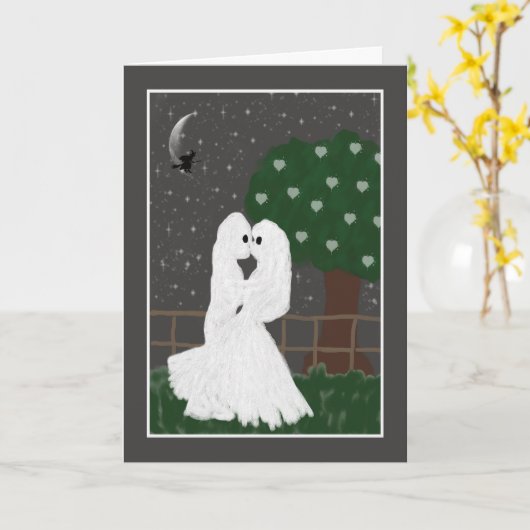Sending Love on Halloween Kaart Ghosts Kissing (Gele Bloem)