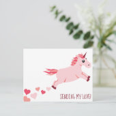 Sending Love Pink Unicorn Hearts Briefkaart (Staand voorkant)