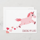 Sending Love Pink Unicorn Hearts Briefkaart (Voorkant / Achterkant)