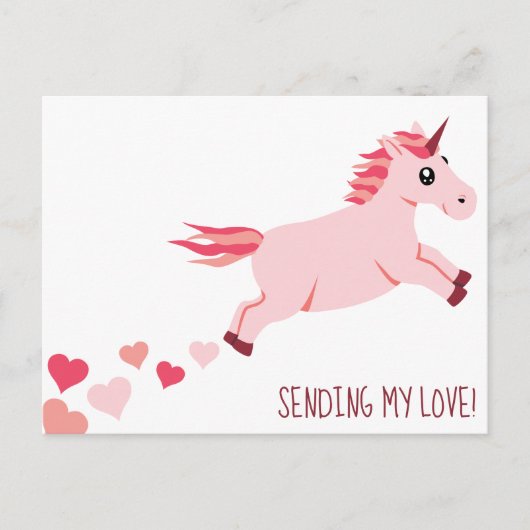 Sending Love Pink Unicorn Hearts Briefkaart (Voorkant)