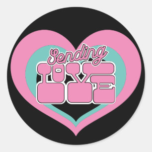 Sending Love Retro Heart Black Roze Mint Ronde Sticker