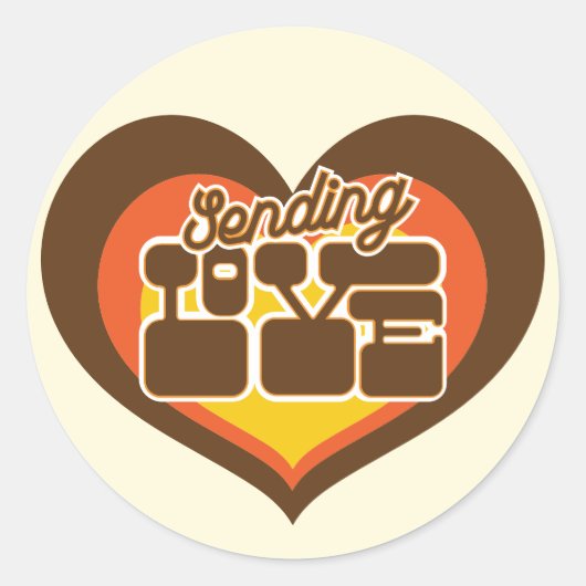 Sending Love Retro Heart Oranje Brown Ronde Sticker (Voorkant)