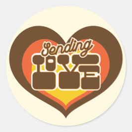 Sending Love Retro Heart Oranje Brown Ronde Sticker