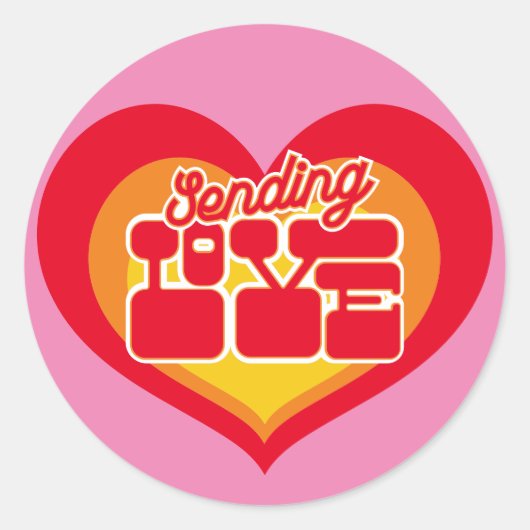 Sending Love Retro Heart Pink Red Ronde Sticker (Voorkant)