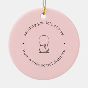 Sending Love Social Distance Pink Cute Cat Keramisch Ornament