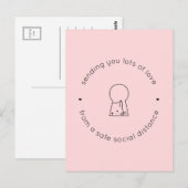 Sending Love Social Distance Pink Cute Cat Lock Briefkaart (Voorkant / Achterkant)