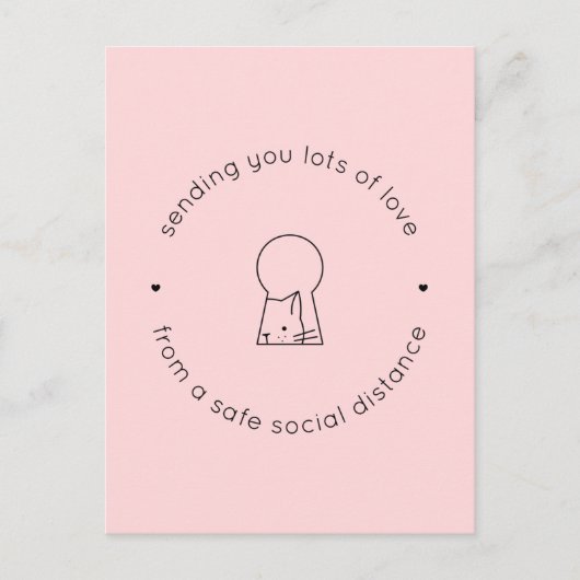 Sending Love Social Distance Pink Cute Cat Lock Briefkaart (Voorkant)