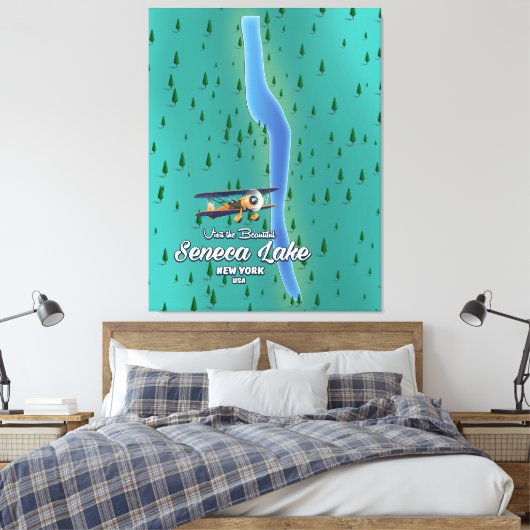 Seneca Lake, kaart van het NYC-meer Canvas Afdruk (Insitu (Slaapkamer))