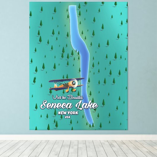 Seneca Lake, kaart van het NYC-meer Canvas Afdruk (Insitu (Houten vloer))