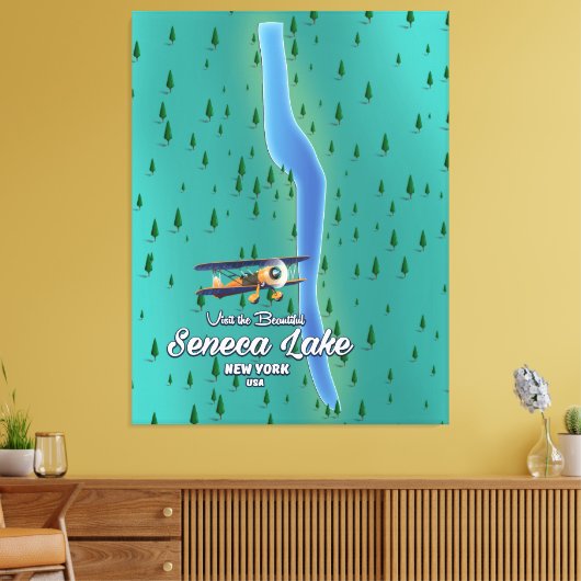Seneca Lake, kaart van het NYC-meer Canvas Afdruk (Insitu (Woonkamer))