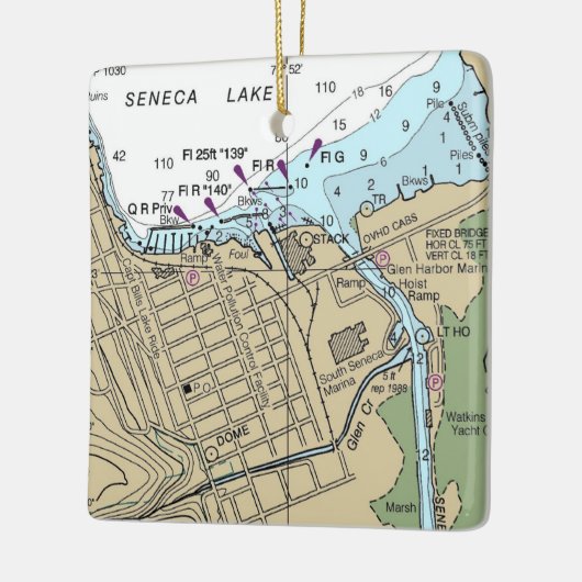 Seneca Lake Watkins NY Chart Keramisch Ornament (Links)