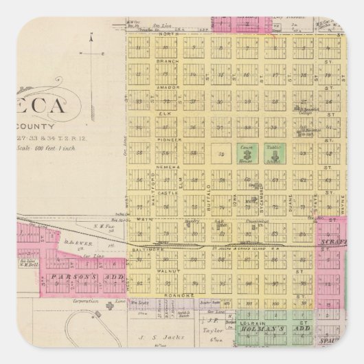 Seneca, Oneida, Goffs en Baileyville, Kansas Vierkante Sticker (Voorkant)