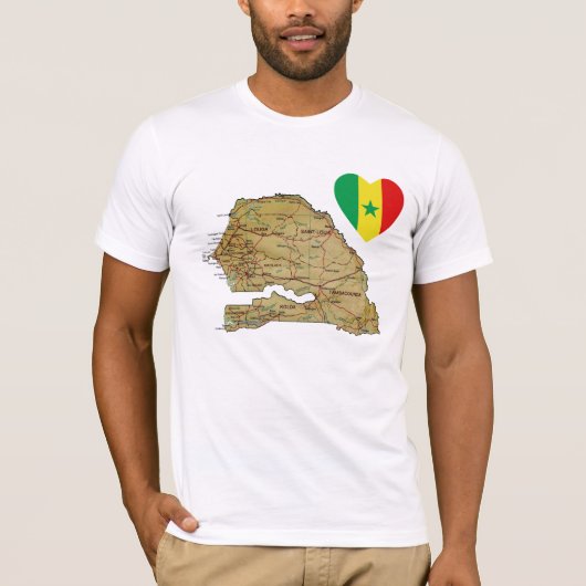 Senegal Flag Heart en Map T-Shirt (Voorkant)