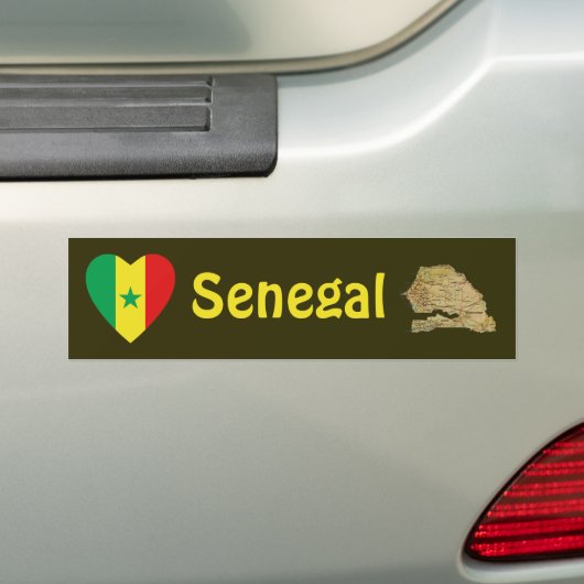 Senegal Flag Heart + Map Bumpersticker (Op auto)