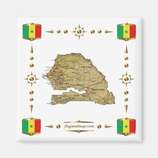 Senegal Map + Flags Magnet (Voorkant)