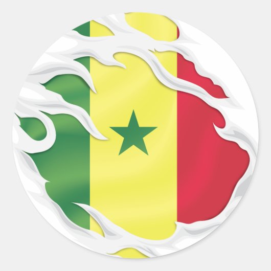 Senegal Ripped Flag Classic Round Sticker (Voorkant)