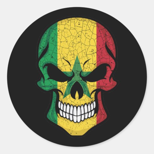 Senegal Smiling Skull Flag Ronde Sticker (Voorkant)
