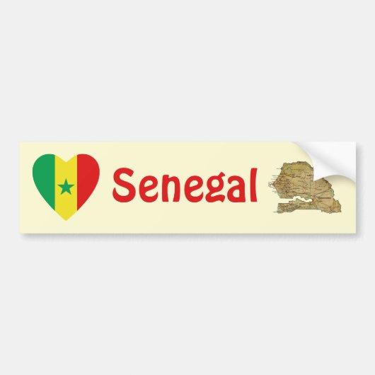 Senegal Vlag Hart + Landkaart Bumpersticker (Voorkant)